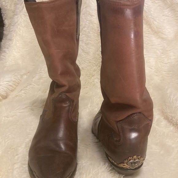 Vintage 80's Zodiac Western Boots Genuine Leather with Metal Hearts - Picture 4 of 7